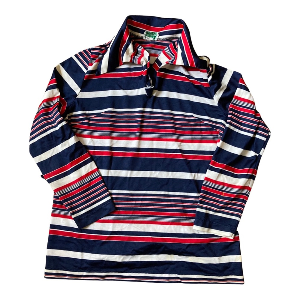 Vintage 70’s blouse stripes womens plus large red white blue